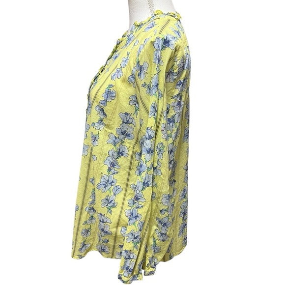 TALBOTS Soft Cotton Popover Top Ruffled Blue/Yellow Floral - Long Sleeve - Sz 1X - Picture 5 of 13